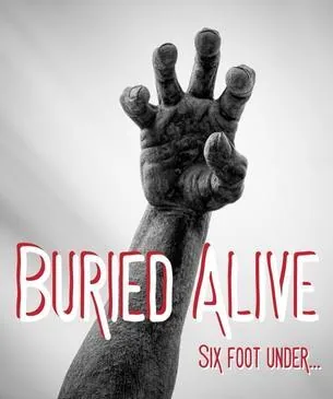 Buried Alive poster, a hand reaching up out of the dark — coming to Escape This Melbourne CBD in March 2027